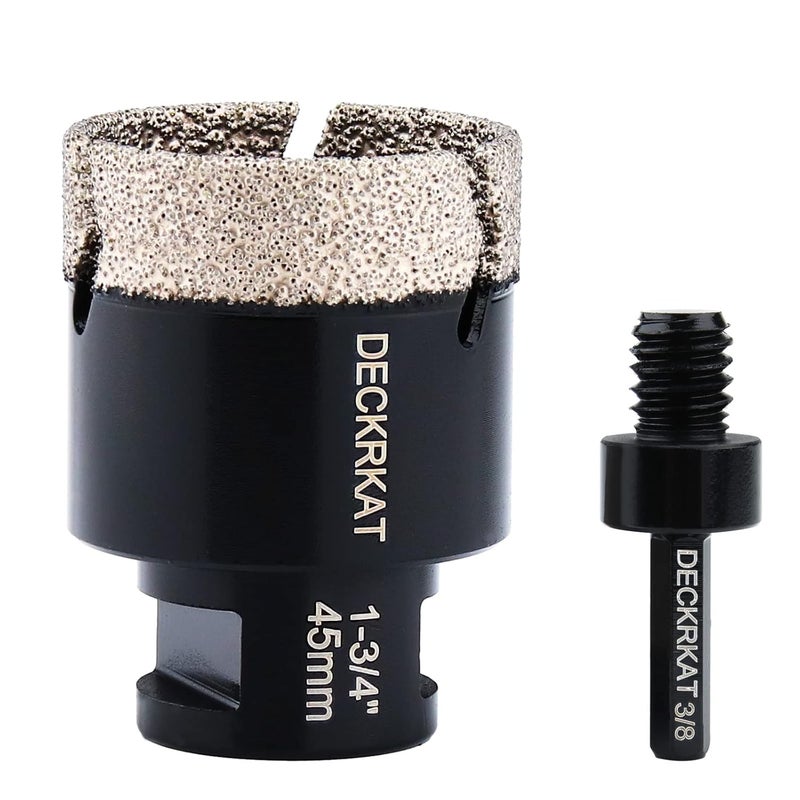 DECKRKAT Diamond Hole Saw, 1-3/4" Hole Saw for Tiles Granite Marble Ceramic Glass Porcelain, 45mm Core Drill Bit with 5/8-11 Thread and 3/8” Hex Shank Adapter for Angle Grinders & Drills - Image 1